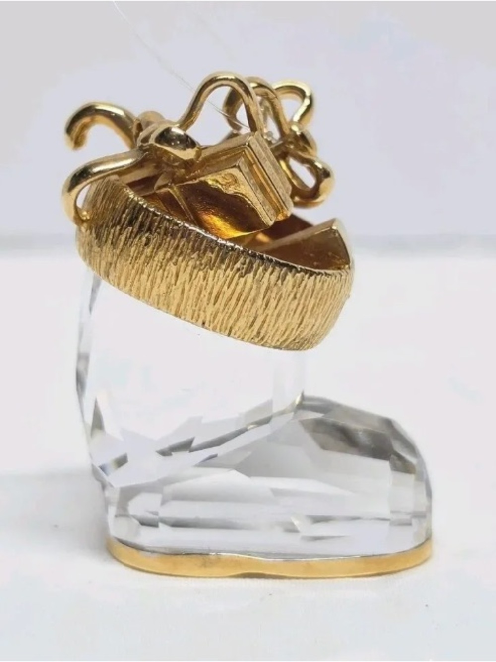 Vintage 90s Swarovski Crystal & Gold Santa Boot - Christmas Memories Ornament